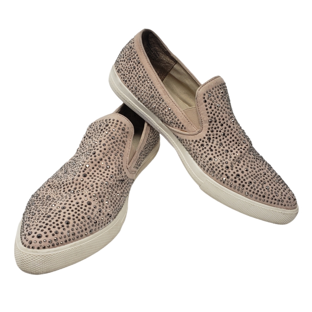 Aldo Slip‎ On Sneakers Size 6.5 Pink Rhinestone Almond Pointed Toe Cream Soles